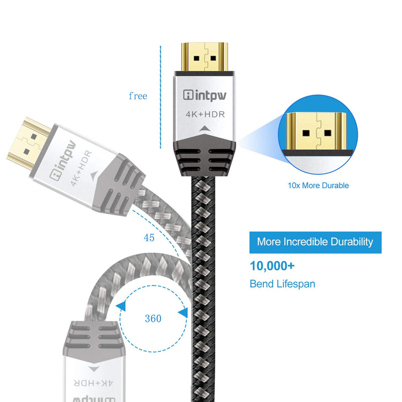 HDMI Cable 4k 10ft, INTPW HDMI 2.0 Cable High-Speed 3D-Braided HDMI to HDMI Cord Supports 4K@60HZ UHD FHD Audio Return Channel (ARC) for Fire TV/HDTV/ PS4/ PS3