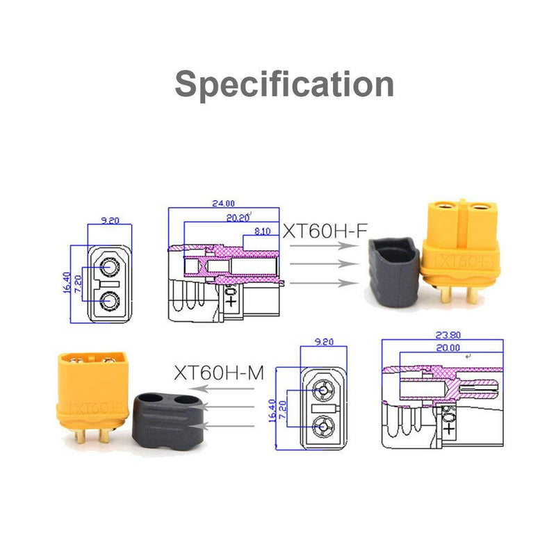 MCIGICM 10 Pair XT60H (XT60 Upgrade) Male Female Bullet Connectors Plugs