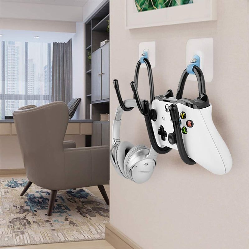 Linkidea Headphone Holder/Gaming Controller Wall Rack, Wall Rack/Wall Mount/Wall Clip/Wall Bracket/Headphones Wall Hanger/Hook for VR Headset Helmet and Touch Controllers (2PCS) (Black) Black