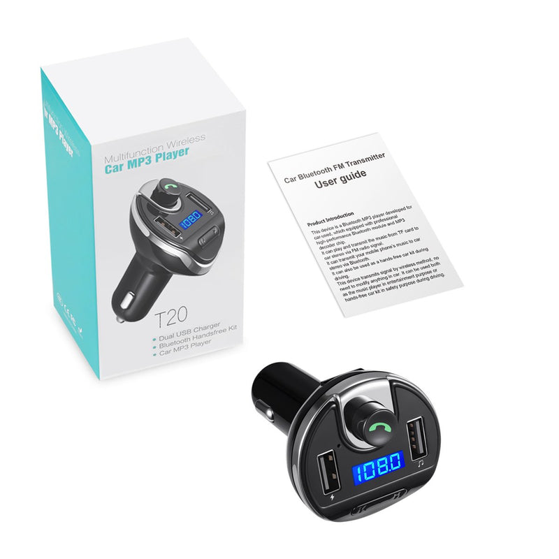 KeeKit Bluetooth FM Transmitter for Car, Wireless FM Radio Adapter Car Kit, Universal Car Charger with Dual USB Charging Ports, Hands-Free Calling, U Disk/TF Card Support, MP3 Music Player Black