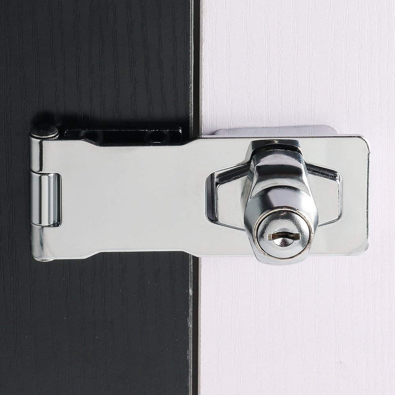 4 inch Keyed Hasp Lock， Twist Knob Keyed Locking Hasp for Doors Cabinets, Zinc Alloy Plated 4" Keyed Hasp Lock