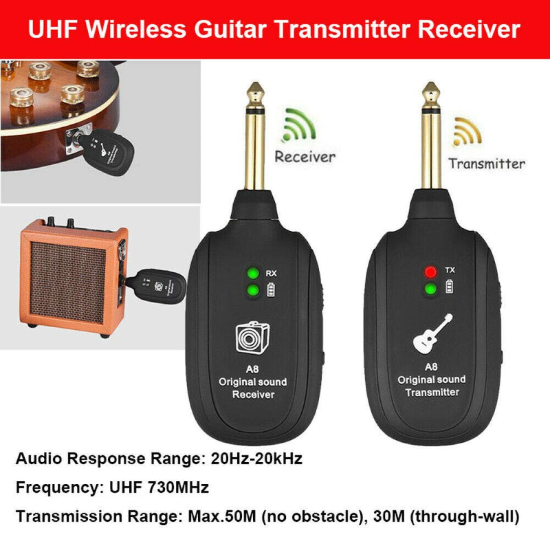 [AUSTRALIA] - Wireless Guitar System Guitar UHF Wireless Audio Transmitter Receiver Electric Digital Guitar System Transmitter Receiver Set UHF A8 