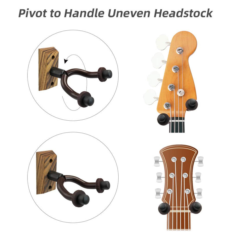 Zebra Wood Guitar Hanger 2 Pack, Guitar Hook Wall Mount Bracket Holder for Acoustic and Electric Guitars, Bass Stand (Zebra Wood) Zebra Wood