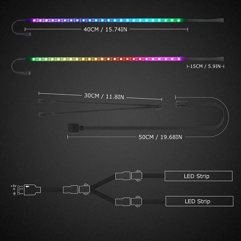 [AUSTRALIA] - ALITOVE Addressable RGB LED Strip for PC, 5V WS2812B Rainbow Digital Light Strip for ASUS Aura SYNC, MSI Mystic Light SYNC, ASRock Polychrome RGB 3 pin 5V ADD Header on Motherboard, 40cm 24 LED, 2pcs 80cm (2x 40cm) 