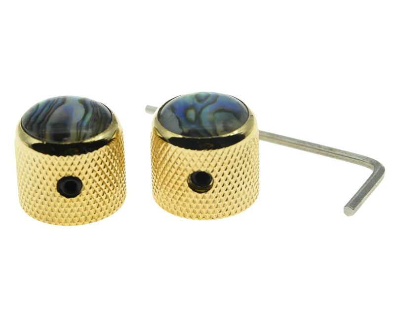 KAISH Set of 2 Gold Tele Telecaster Abalone Top Guitar Dome Knobs Bass Knob with Set Screw