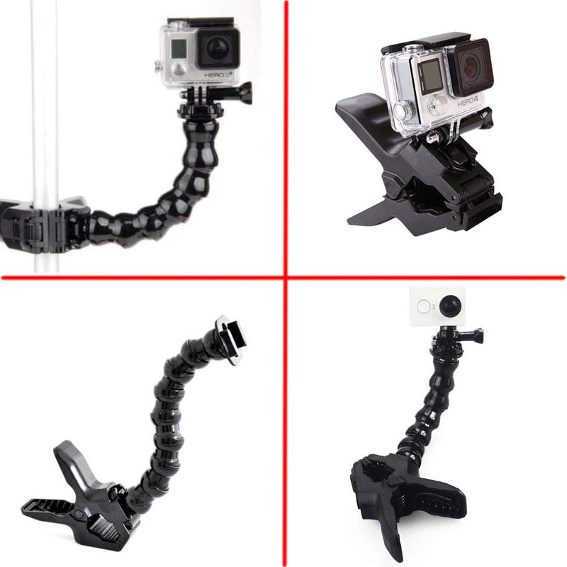 Walway Clamp Mount with Adjustable Gooseneck for Gopro Hero 8/ 7/ 6/ 5/ 4/ 3+/ 3/ 2/ 1, Hero 2018, Session, Fusion, DJI Osmo Xiaomi Yi Camera