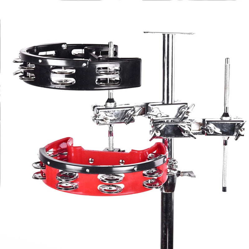 Drum Set Tambourine with Mounting Eye Bolt,Hi Hat tambourine(Black,Red) (8 double rows of jingles, Red) 8 double rows of jingles