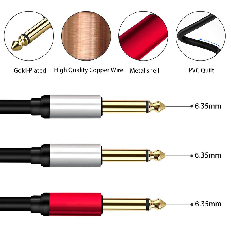 6.35 mm to Dual 6.35 mm Cable, Yeung Qee 6.35mm 1/4" TRS Male to 2 X 6.35mm 1/4" TS Male Stereo Audio Adapter Y Splitter Cable (6.35mm to 2X 6.35 mm Cable) (15ft/5m, Black) 15ft/5m