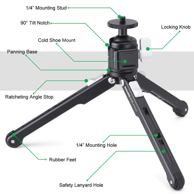 Lightweight Mini Tripod,All Metal Made, Portable for Digital Cameras,Cell Phone,Webcam,Cold Shoe Port on Ball Head Side for Video Rig Mount