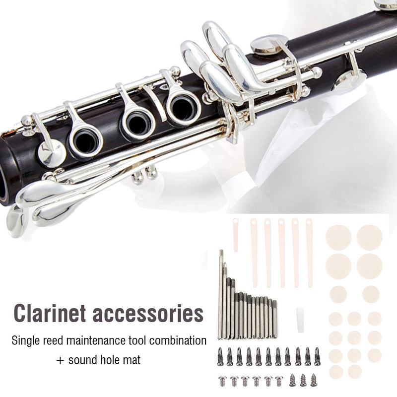Clarinet Screws, Clarinet Care Kit, Clarinet Repair Kit Tools Set, Clarinet Maintanance Care Kit Metal Clarinet Repairing Maintenance Parts Screws Pads Tools Kit Clarinets Accessories