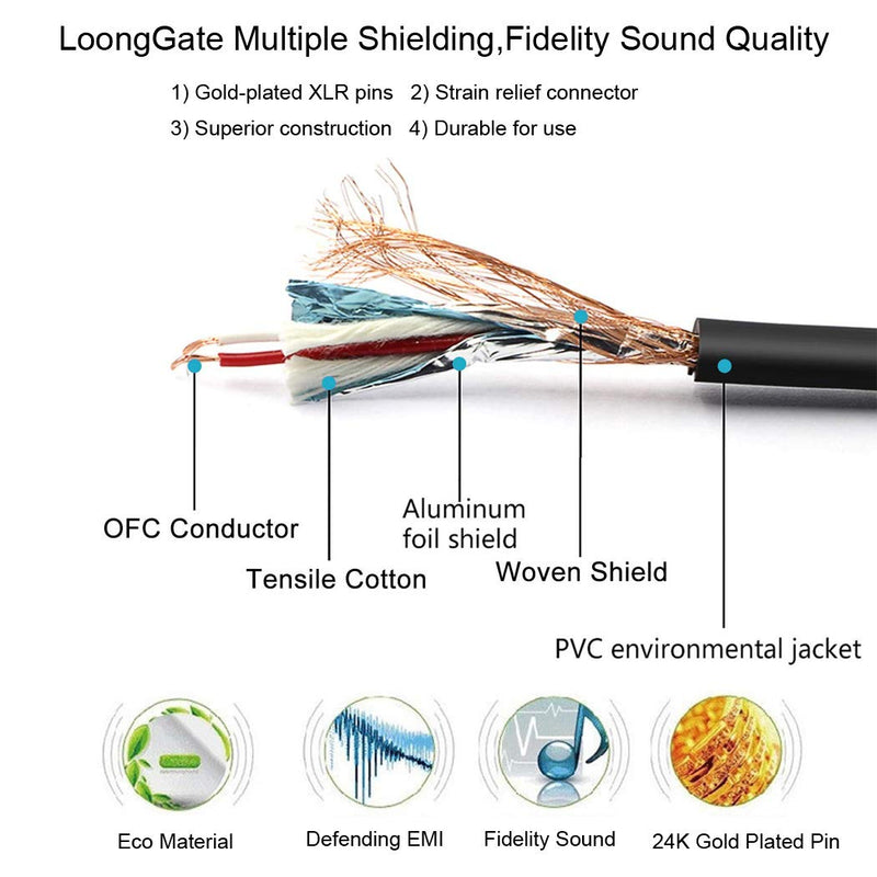 LoongGate Balanced Mic Cable Patch Cords – High End Quality and Sound Clarity, Extreme Low Noise - XLR Male to XLR Female Microphone Cables (2 Meters/6.5ft 10 Pack, 10 Colors) 2M-10 Packs