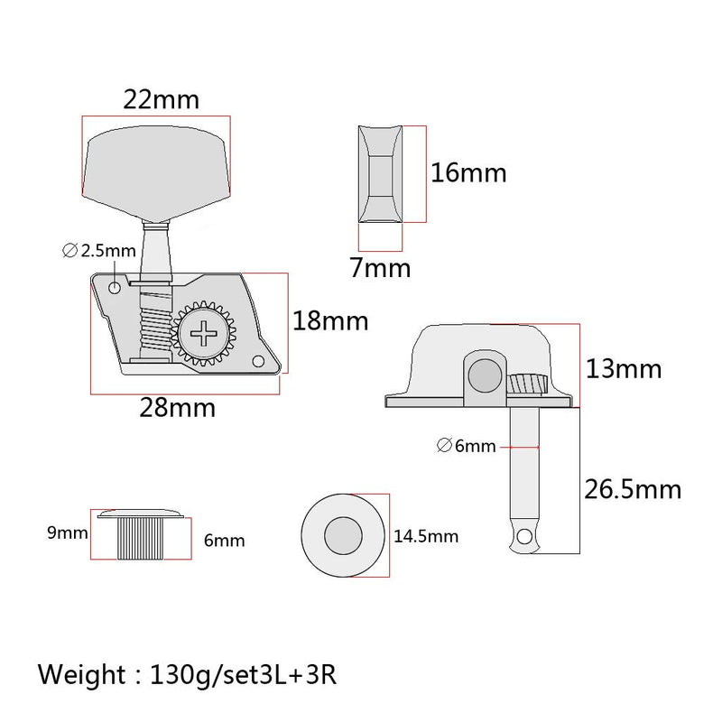 Alnicov Semiclosed Guitar Tuners 3L3R String Tuning Pegs Keys Machine Heads Set For Epiphone Les Paul Electric Guitar Or Acoustic Guitar,Chrome