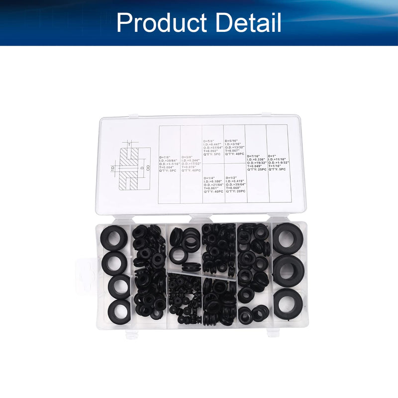 Yinpecly Rubber Grommet Assortment Firewall Wiring Gasket Kit for Wiring Cable for Automotive, Plumbing, and PC Hardware and Piano 180PCS