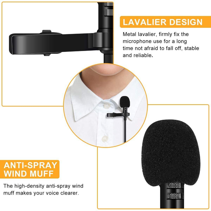 Professional Dual Lapel Microphone, EIVOTOR 3.5mm Lavalier Microphone for Interview, Clip on Microphone Omnidirectional Condenser Mic for Phone, PC, Laptop, Tablet, DSLR Camera Devices, etc (Black)