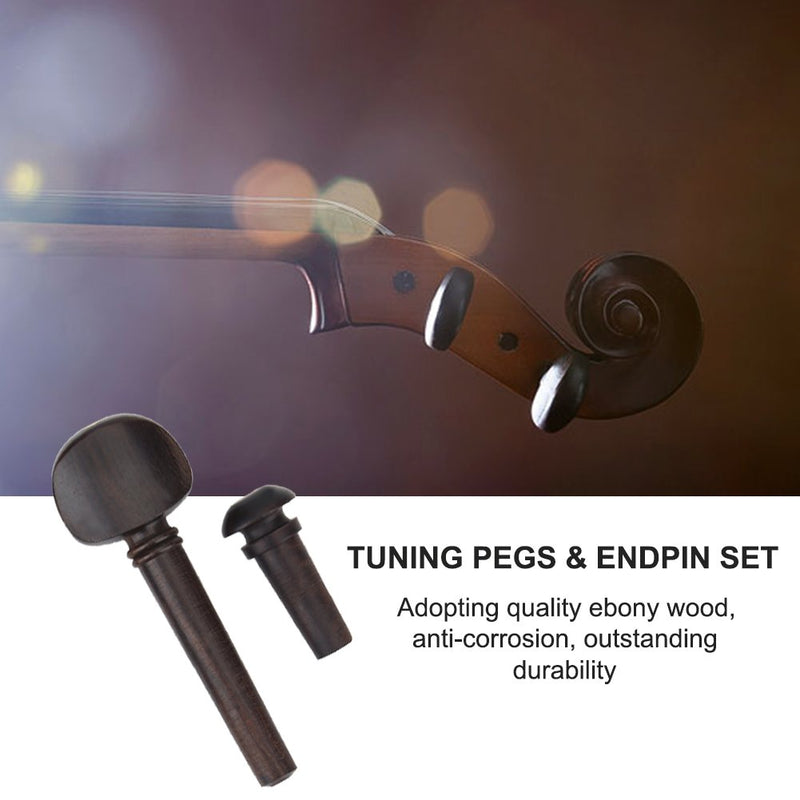 4Pcs Violin Tuning Pegs Ebony Wood Tuning Pegs with Endpin for 4/4 Violins Instruments Replacement