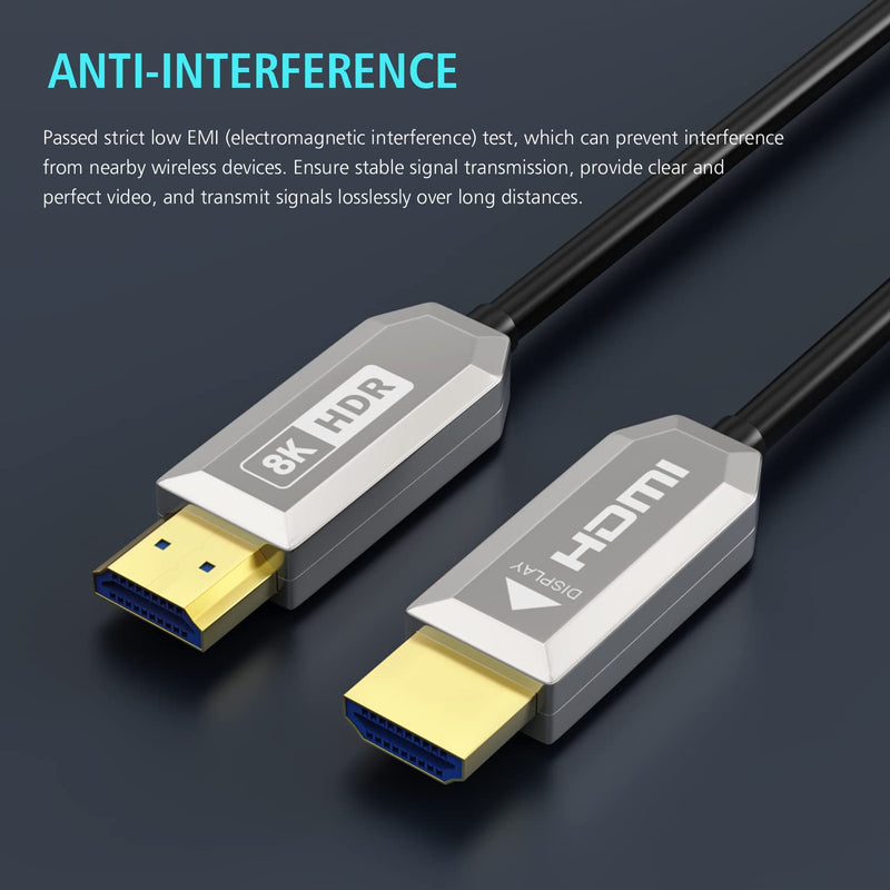 AOZISTech 8K HDMI 2.1 Fiber Optic Cable 50FT 8K@60Hz 4K@120Hz 48Gbps Dynamic HDR eARC Compatible with PS5/4, Xbox Series X, RTX 3080 3090, LG C9 8K_50FT Silver