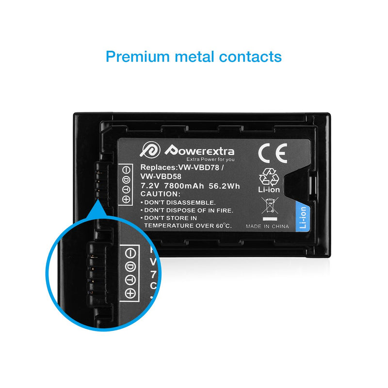 Powerextra 7800mAh Battery for Panasonic VW-VBD58 VW-VBD78 and Panasonic AG-3DA1, AG-AC8 AG-DVC30 AG-HPX171 AG-HPX250 AG-HPX255, AG-HVX201, AJ-PCS060, AJ-PX270, AJ-PX298, HC-MDH2, HC-X1000, HDC-Z10000