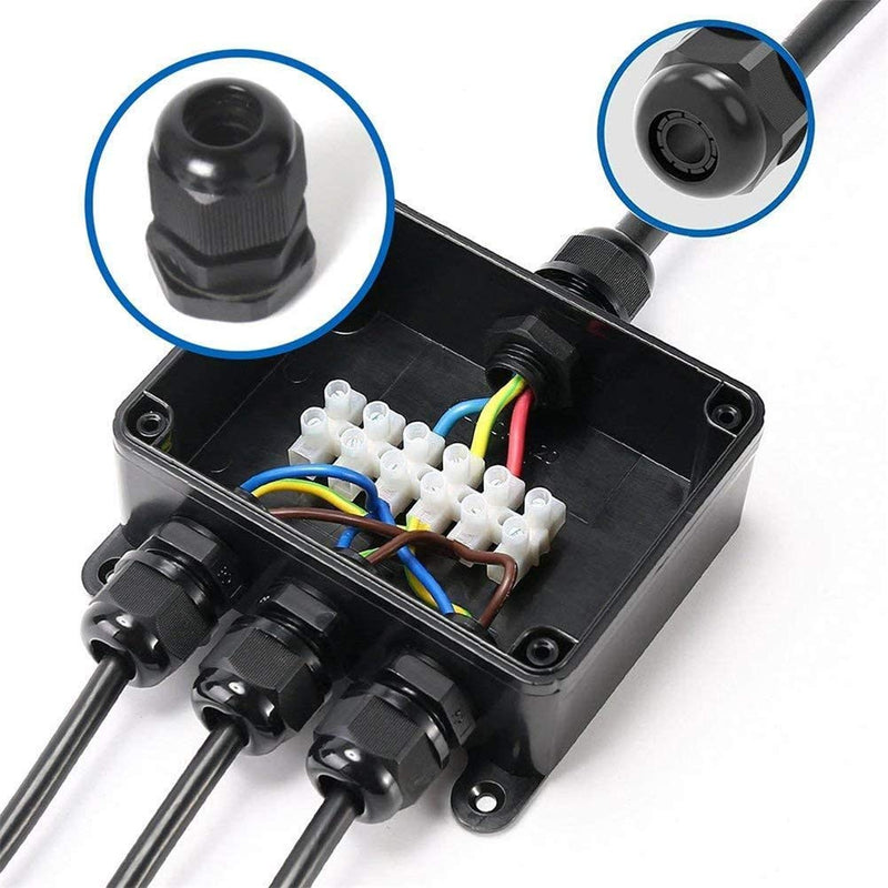 Cable Glands - 25 Pack Plastic Waterproof 3.5-13mm Nylon Cable Glands Joints Wire Protectors, PG 7/9/11/13.5/16, for Home/Garden/Outdoor Lighting Cable Black