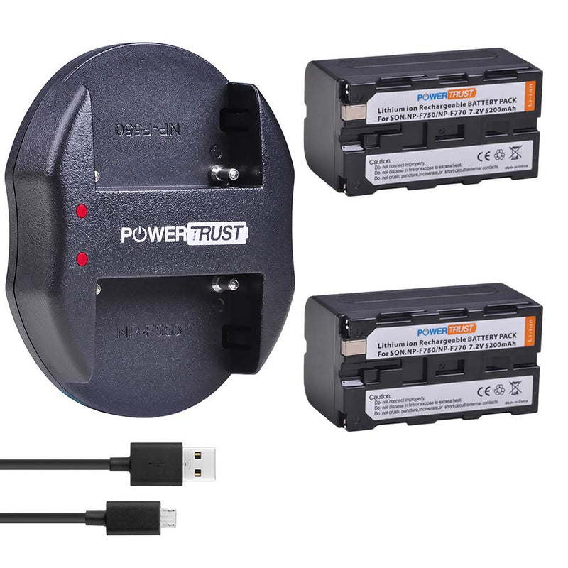 PowerTrust 2X NP-F750 NP-F770 Battery + USB Dual Charger for Sony NP-F970, NP-F960, F750, F770, F960, F550, F530, F330, F570, CCD-SC55, TR516, TR716, TR818, TR910, TR917 Camcorders