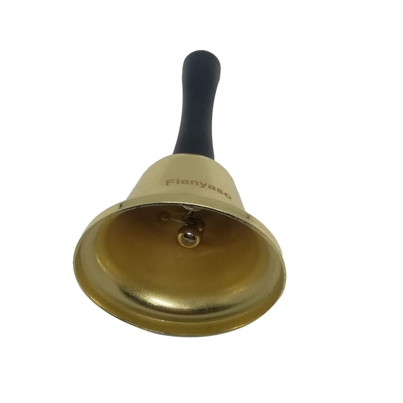 Fienyaso Handbells Gold Steel Hand Bell Loud Call Bell Alarm, Family Loves, Musical Hand Bells, Cow bells with Stick Grip, for Cheering at Sporting & Wedding Events, Food Line, Alarm, Jingles, Ringing