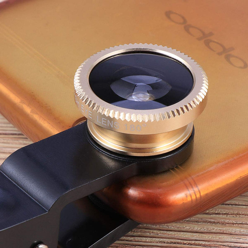 Hemobllo Phone Camera Lens Phone Camera Wide Angle Macro Lens 3 in 1 0.67X 180 Degree Fisheye Clip-On Professional for Smartphones Golden