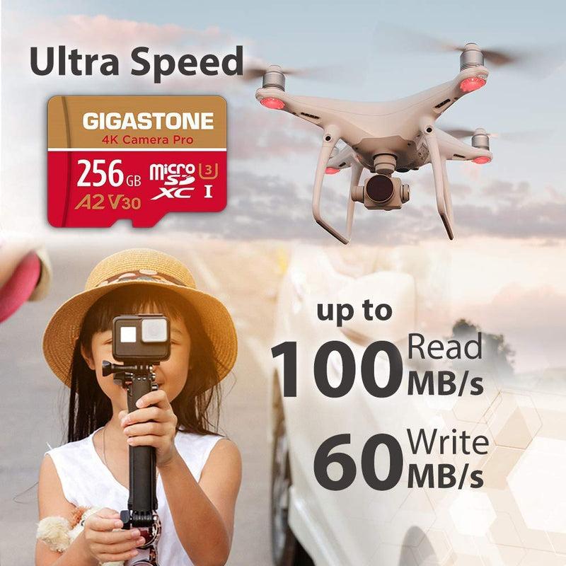 [5-Yrs Free Data Recovery] Gigastone 256GB Micro SD Card, 4K Video Recording for GoPro, Action Camera, DJI, Drone, Nintendo-Switch, R/W up to 100/60 MB/s MicroSDXC Memory Card UHS-I U3 A2 V30 C10