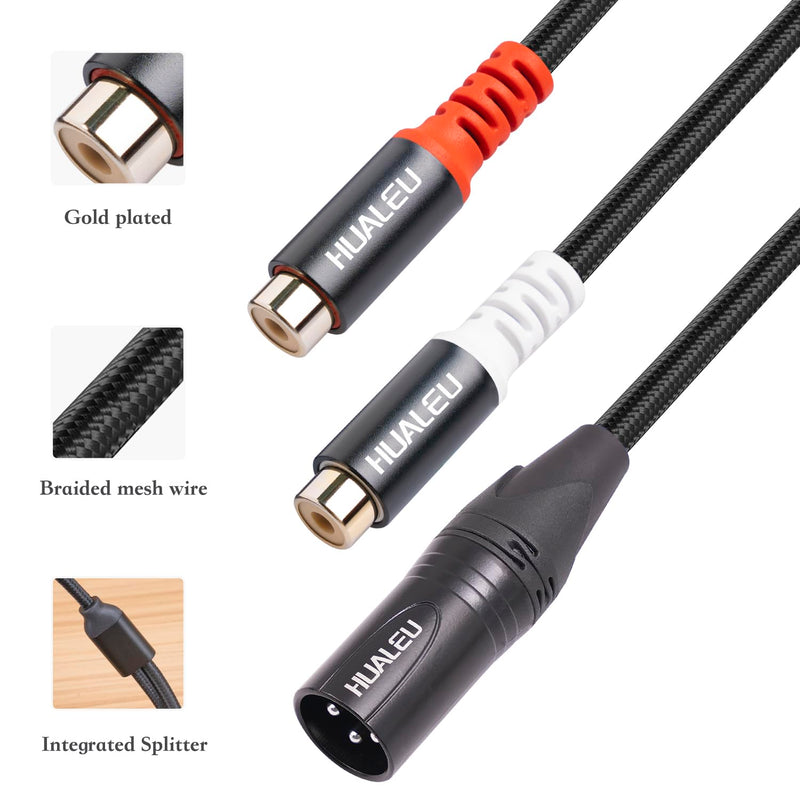 HUALEU 1FT XLR to 2 RCA Y Splitter Patch Cable, Dual RCA Female to XLR Male,XLR Male to Dual RCA Female Audio Cable Adapter for Speaker Condenser Mic Mixer AMP, XLR Male to Dual RCA