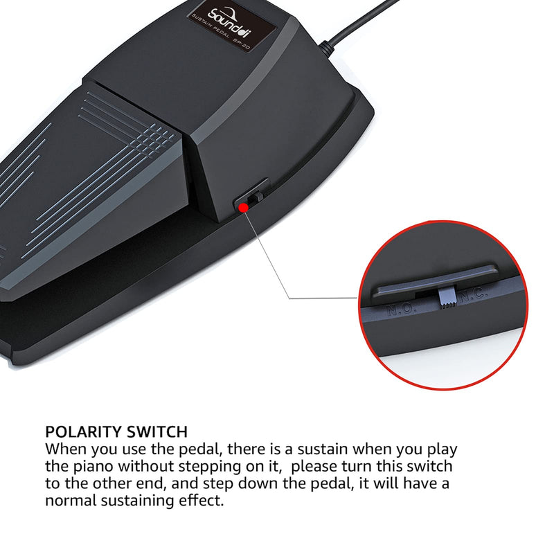 Sustain Pedal for Keyboard,Jinyun Universal Sustain Pedal with Polarity Switch Compatible with Most Digital Pianos, Yamaha, Casio and MIDI Keyboards(Black)