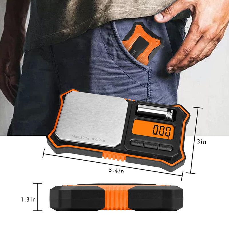 Fuzion Digital Pocket Scale, 200g x 0.01g Jewelry Gram Scale, 6 Units Conversion, LCD Back-Lit Display, Use for Jewelry/Medicine/Food/Powder/Herb(Battery Included) Orange