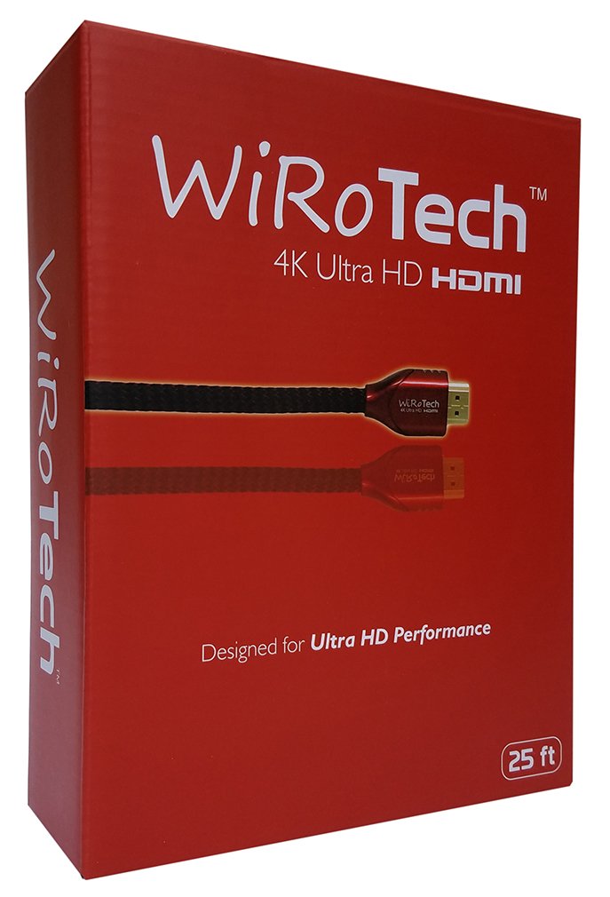 WiRoTech HDMI Cable 4K Ultra HD with Braided Cable, HDMI 2.0 18Gbps, Supports 4K 60Hz, Chroma 4 4 4, Dolby Vision, HDR10, ARC, HDCP2.2 (25 Feet, Red) 25 Feet