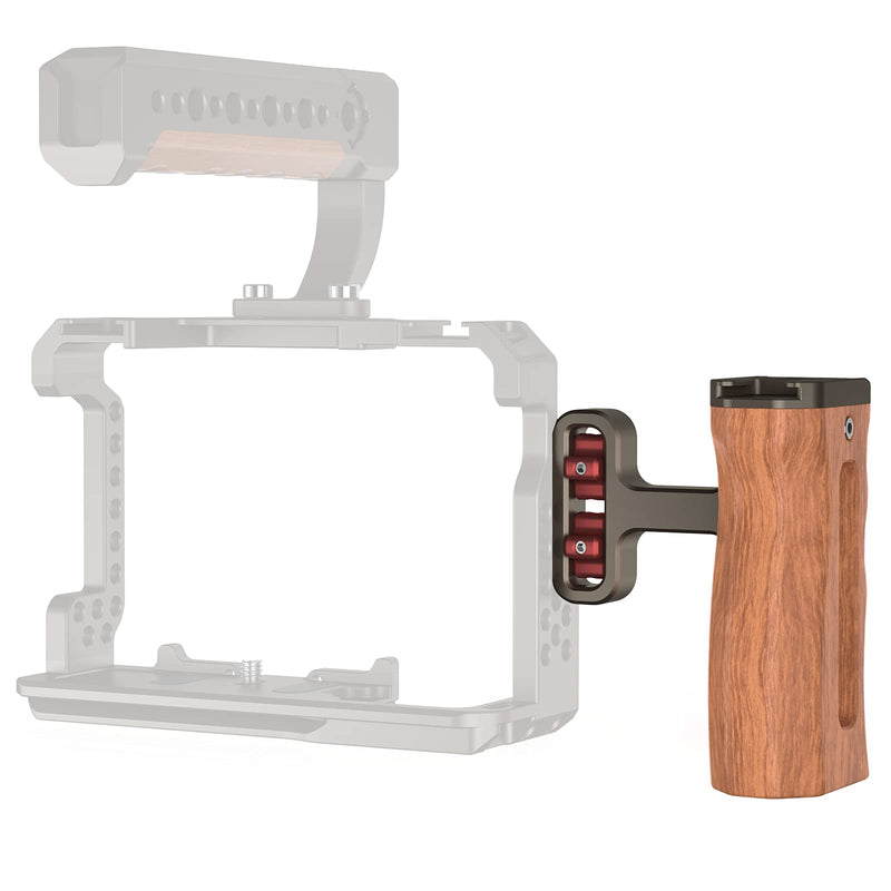 Poyinco Wooden Mini Handle Side Handgrip with 1/4"-20 Screws for Digital Camera DSLR Camera Cage with Cold Shoe Mount Built-in Wrench can Up and Down Adjustable - Bronze Side Handgrip-Bronze