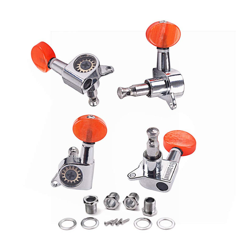 Alnicov Tuning Pegs Machine Heads 2R2L Tuners With Red Tuning Peg Button For Ukulele 4 String Guitar