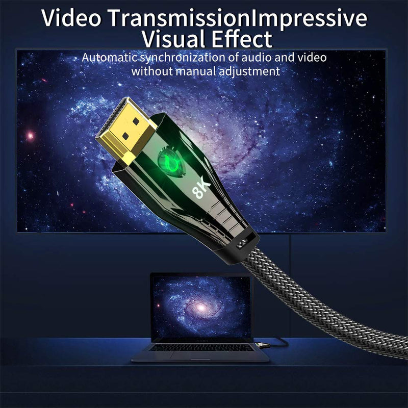 CABLEDECONN 8K HDMI UHD 8K High Speed 48Gbps 8K@60Hz 4K@120Hz with LED Indication HDCP2.2 4:4:4 HDR 3D eARC HDMI Cable Compatible with HDMI Laptops PS4 SetTop Box HDTVs Projectors 3M 3m 9,9ft HDMI 8K Copper Cord with LED