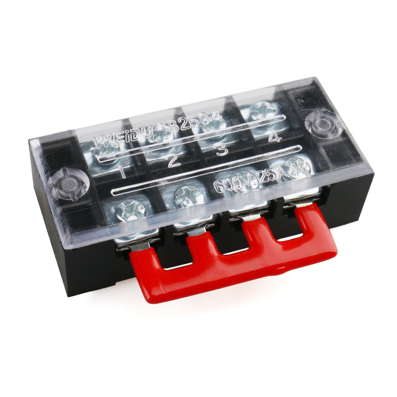 URBEST 5Pcs Terminal Block 4 Position Dual Row Screw Covered Strip 600V 25A with 400V 25A 4 Position Pre Insulated Terminal Barrier Strip Red/Black 10Pcs