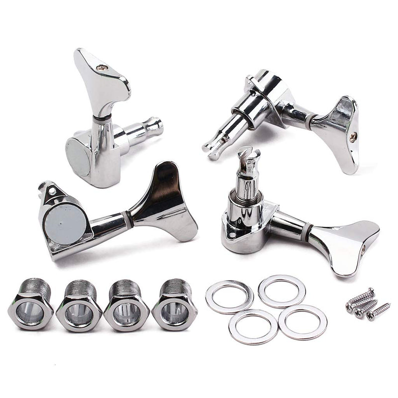 Alnicov Set Of 4 Quality Chrome Sealed Tuning Pegs Tuners Machine Heads For 4 Strings Bass Guitar 2L 2R