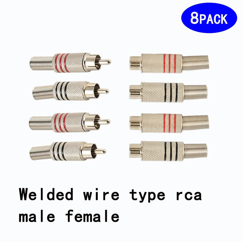 rgzhihuifz RCA Stereo Connector Plug with Spring Coax Audio Solderless Silver Plated Adapter for Repair Speaker Cables（8 Pack ）