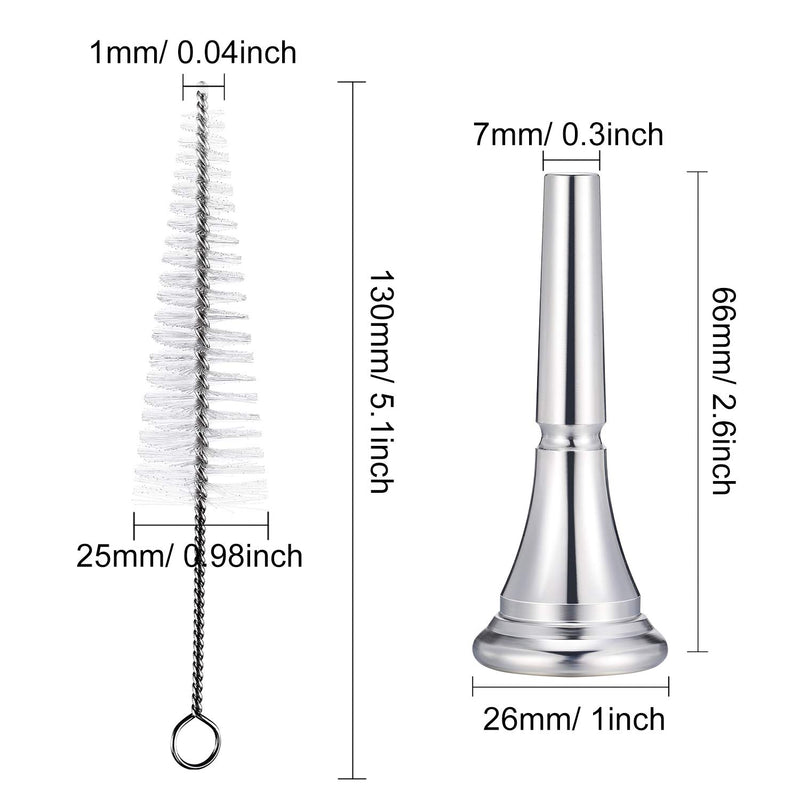 Leinuosen 2 Pieces French Horn Mouthpiece Kit Includes 1 Silver Plated French Horn Mouth Piece and 1 Mouthpiece Cleaning Brush