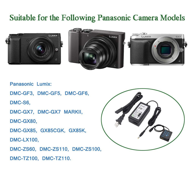 Gonine DMW-DCC11 DC Coupler DMW-AC8 AC Power Adapter kit, (DMW-BLE9 DMW-BLG10 Battery Replacement) Suit for Panasonic Lumix DMC GX85, GX80, LX100, GX7, S6, GF3, GF6, GF5, GX7 Mark II GX85K Cameras.