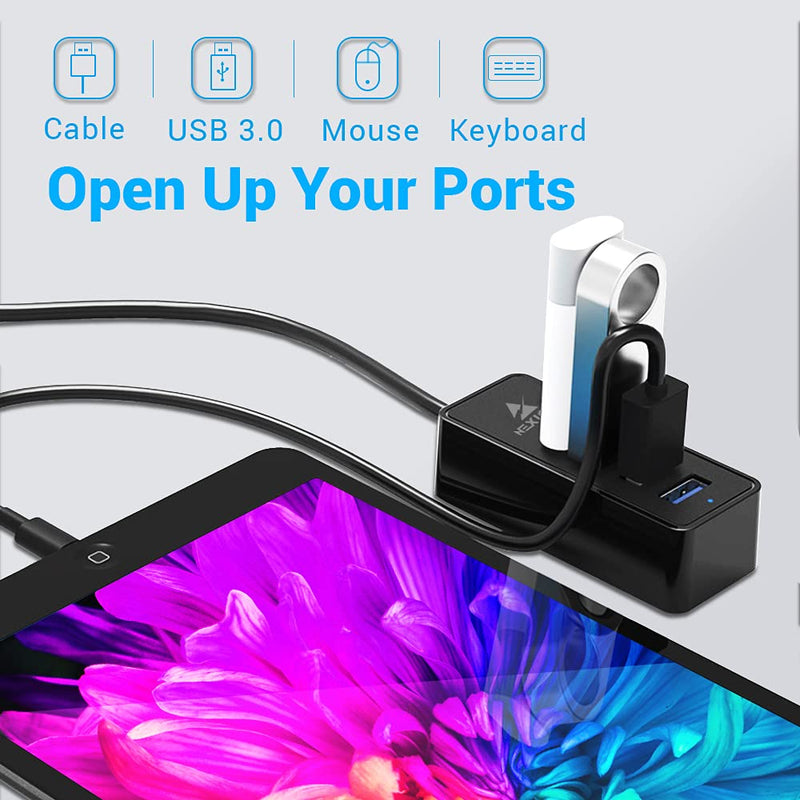 NexiGo 4-Port USB 3.0 Hub, Data USB Hub with 2 ft Extended Cable, for MacBook, Mac Pro, Mac Mini, iMac, Surface Pro, XPS, PC, Flash Drive, Mobile HDD