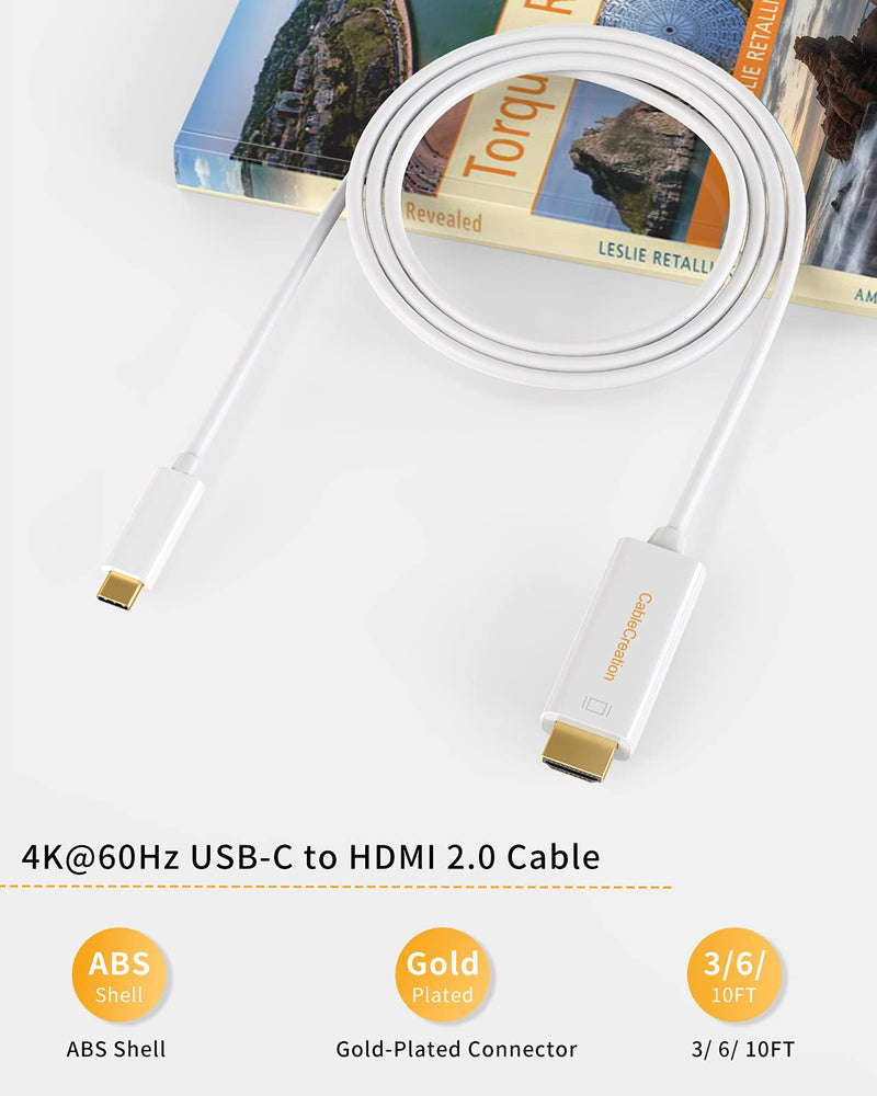 USB C to HDMI 2.0 10ft/3M Long Cable 4K60Hz, CableCreation Type C to HDMI Thunderbolt 3 Compatible for MacBook Pro/Air/iPad Pro 2020 2019, Surface Go, XPS 15 13, Yoga 920 910, Galaxy S20/10/9, LG V30 White