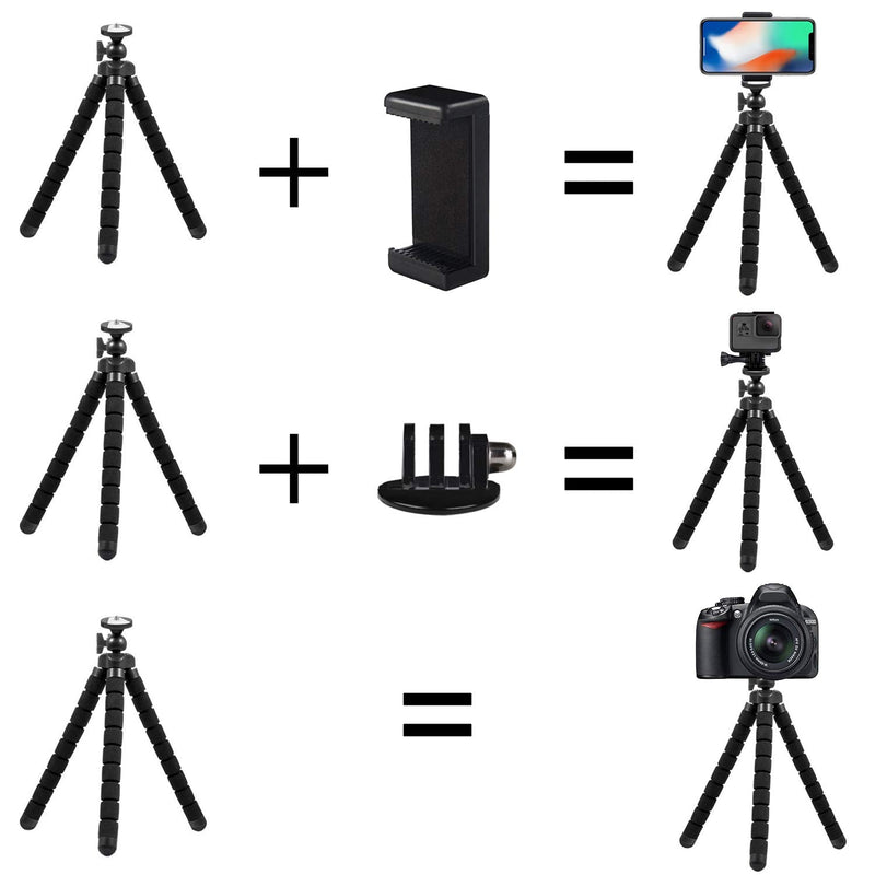 Acuvar 10” inch Flexible Tripod with Quick Release + Universal Mount for All Smartphones + Mount for GoPro Cameras + an eCostConnection Microfiber Cloth