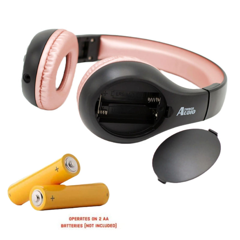 Things Audio Portable Personal FM Radio Headphones Pull-Out Antenna for Great Reception, Walking, Jogging, Relaxing, School, Talk Radio - Powered by 2AA Batteries (Not Included) (Black & Pink) Black & Pink