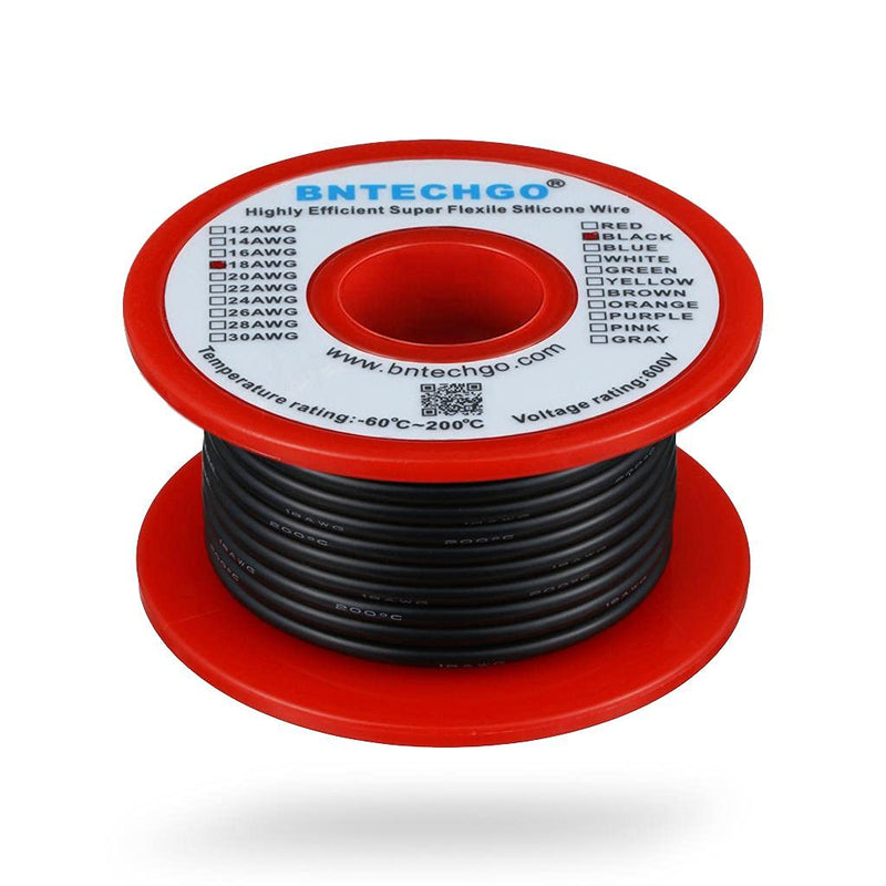 [AUSTRALIA] - BNTECHGO 18 Gauge Silicone wire spool 50 ft Black Flexible 18 AWG Stranded Tinned Copper Wire silicone wire 50ft 18 Gauge Silicone Wire Black 
