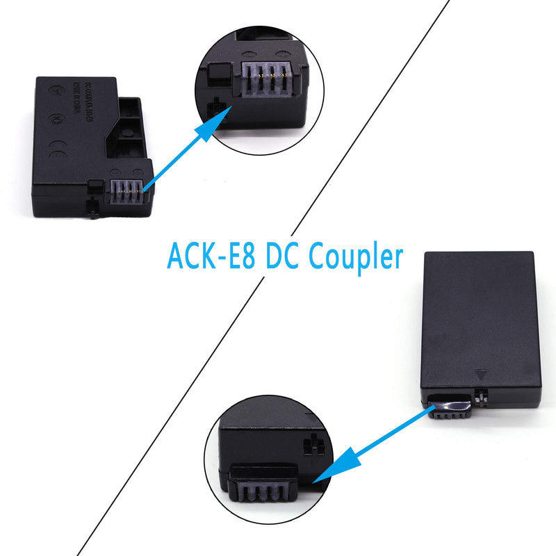 Adhiper ACK-E8 AC Power Adapter Kit, Replacement DR-E8 DC Coupler Charger Kit for Canon EOS Rebel T5i T4i T3i T2i Kiss X6 Kiss X5 Kiss X4 700D 650D 600D 550D Cameras (LP-E8 Battery Replacement)
