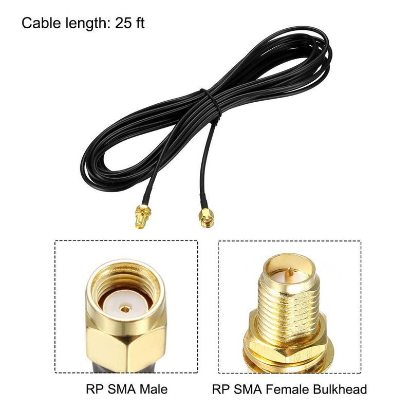 [AUSTRALIA] - uxcell Antenna Extension Cable RP-SMA Male to RP-SMA Female Low Loss RG174 for Ham Radio, Antenna, Wireless LAN Devices 25 ft 2pcs 25 Feet 