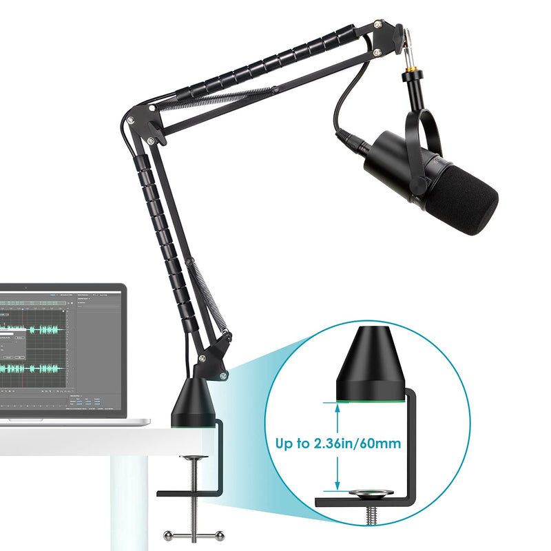 YOUSHARES MV7 Mic Boom Arm Stand with Pop Filter - Heavy duty Microphone Stand Foam Mic Covers Windscreen Compatible with Shure MV7 Microphone