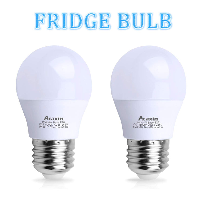 LED Refrigerator Light Bulb 4W 40Watt Equivalent, Acaxin Waterproof Frigidaire Freezer LED Light Bulb IP54, 120V E26 Daylight White 5000K 400 Lumen, Energy Saving A15 Appliance Fridge Bulbs, 2 Pack