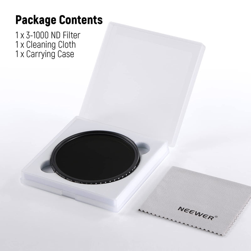 NEEWER 82mm Variable ND Filter ND3-ND1000, 1.5-10 Limited Stops Neutral Density Filter with HD Optical Glass & Double Sided 30 Layer Nano Coatings, Water Repellent/Scratch Resistant/Aluminum Frame