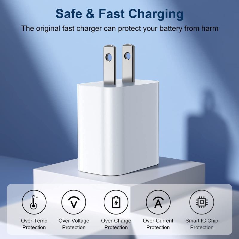[AUSTRALIA] - Fast Charger iPhone，[Apple MFi Certified] 20W PD USB C Wall Charger 4 Pack with 6FT Fast Charging Cable - Fast Charger for iPhone 14/14 Pro Max/13/13 Pro/12/12 Pro/11/11 Pro/XS, iPad 