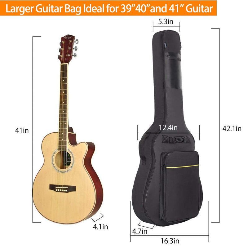 CAHAYA 41 Inch Acoustic Guitar Bag 0.35 Inch Thick Padding Waterproof Dual Adjustable Shoulder Strap Guitar Case Gig Bag with Back Hanger Loop, Black